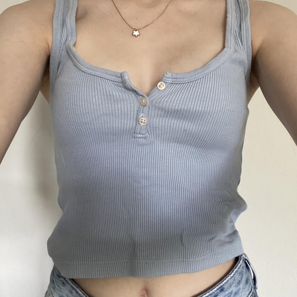 Women's Blue and Grey Crop-top